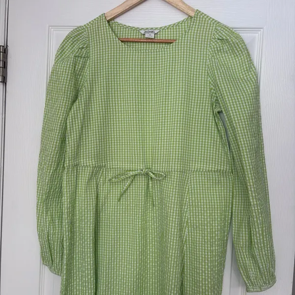 Monki Green And White Gingham Plaid Seersucker Midi Dress Size‎ XS - Image 3