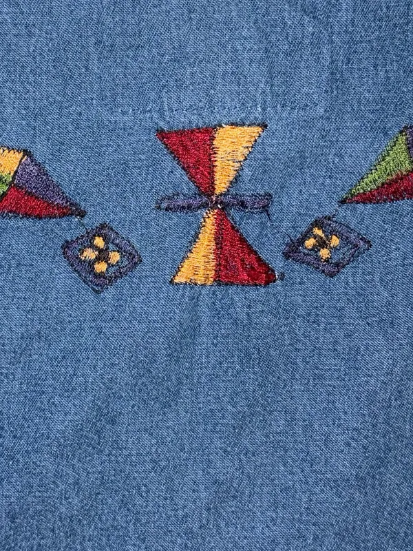 Vtg Asapo Western 100% Cotton Floral Tribal Embroidered‎ Denim Button Up Vest, M - Image 11