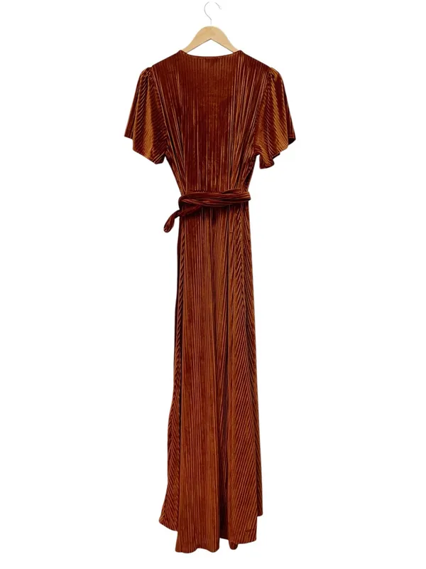 NWT Baltic Born Andi Dress Sz XXL Copper Ribbed Velvet Wrap Maxi Flutter Sleeve - Image 3