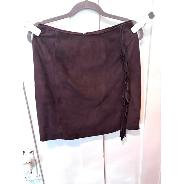 Vintage Laundry Real Suede Fringe Skirt 10 ✨ Brown Leather Western Boho - Image 2