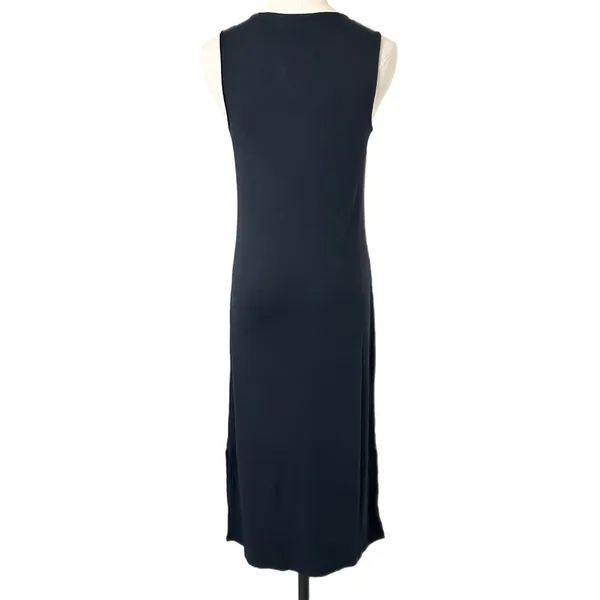 NEW Garnet Hill Sleeveless Rib Knit Midi Dress Organic Cotton Tencel Navy XS - Image 4
