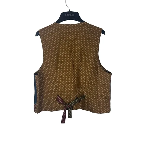 VTG Orvis 90s Tapestry Vest Womens L Made USA Patchwork Folk Angel Stars - Image 2