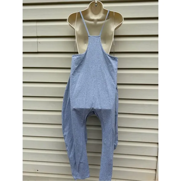 Kimberly Gray Barrel Leg Jumpsuit Ruched Hem Boho Pockets Size M - Image 5