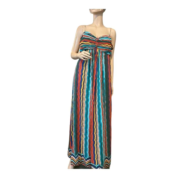 Sandra Darren SZ16 colorful stripes maxi dress blue‎ yellow red summer cruise - Image 4