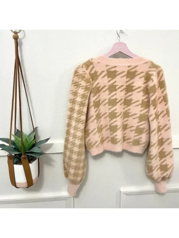 For Love & Lemons Cher Cardigan Tank Skirt Set M Light Pink Orange Houndstooth - Image 5