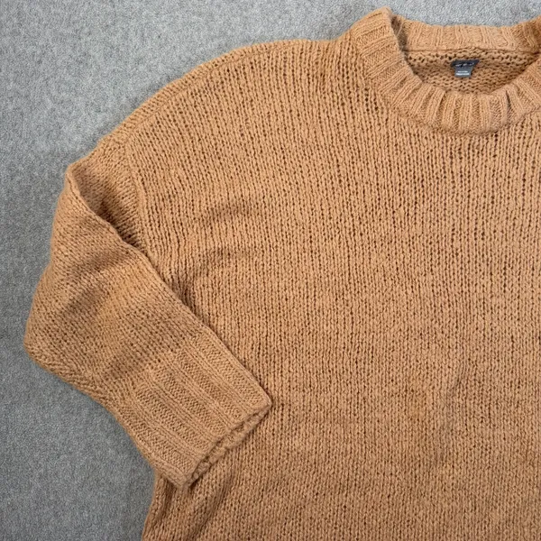 Aerie Women's Small Brown Chunky Knit Oversized Sweater Crew Neck Wool Blend - Image 3