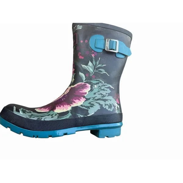 Joules Womens Molly Welly Rainboots Blue Floral Pattern Pink Floral Rain Boots 7 - Image 9