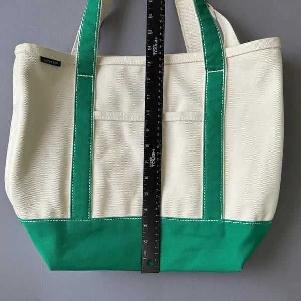 Lands' End Tote Bag Brighton Maui 2014 Cream & Green Canvas Open Top Pockets - Image 11