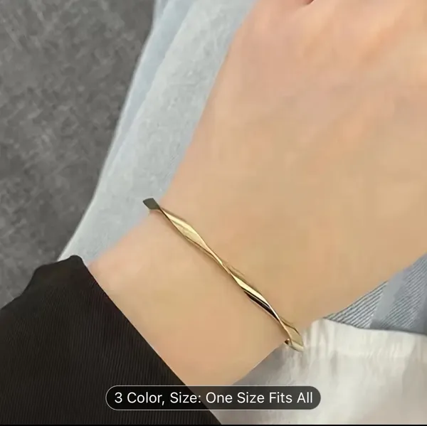 Elegant Twisted Cuff Bangle Adjustable, Simple , Chic Open Design Jewelry Gold - Image 6