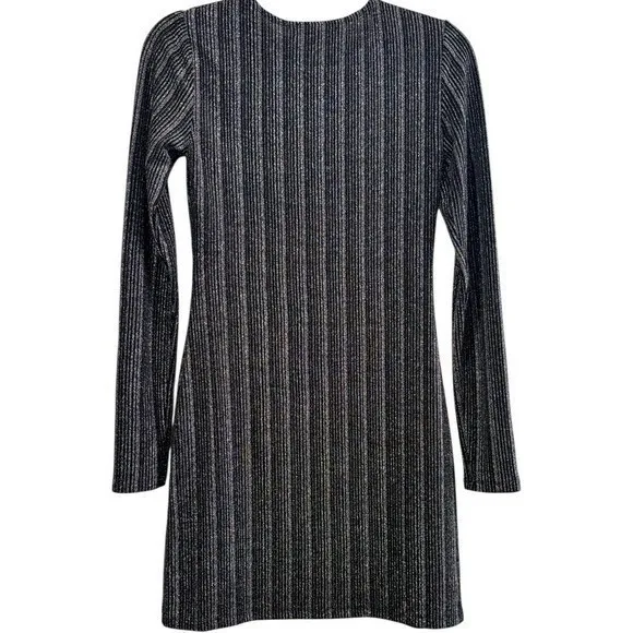 Reformation Mini Dress Metallic / Black Long Sleeve Ribbed Small‎ NEW - Image 5