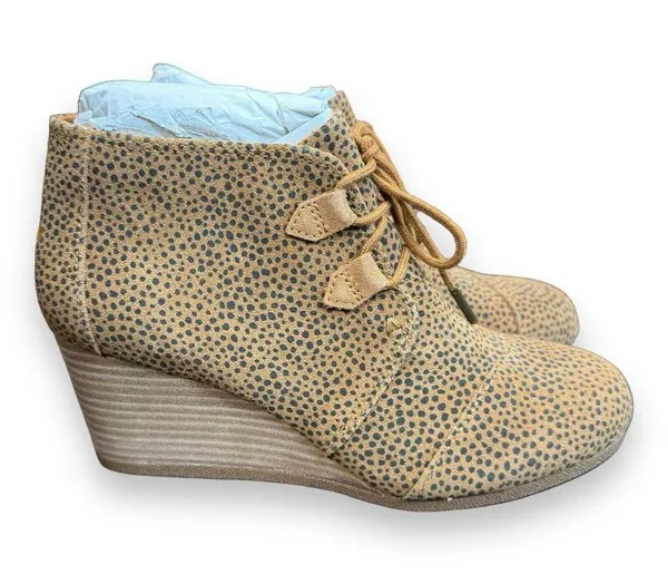 Toms Desert Ankle Lace Up Brown Suede Cheetah Leopard Wedge Boots Women's Sz 8.5 - Image 2