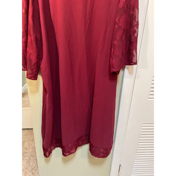 Women's Plus Size 3XL Midi Dress Burgundy Lace Sleeves Hem Scoop Neck 3/4 Sleeve - Image 8