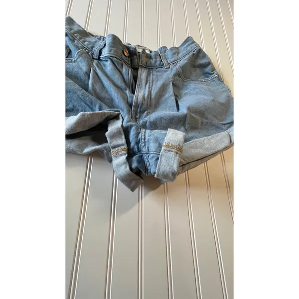 Free People We The Free Danni‎ High Rise Denim Shorts Light Blue Cuffed Size M - Image 3