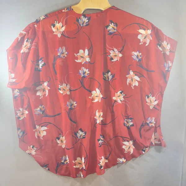 525 | Emory Park‎ Womens Large Floral Sheer Chiffon Kimono Cardigan Red Boho - Image 2