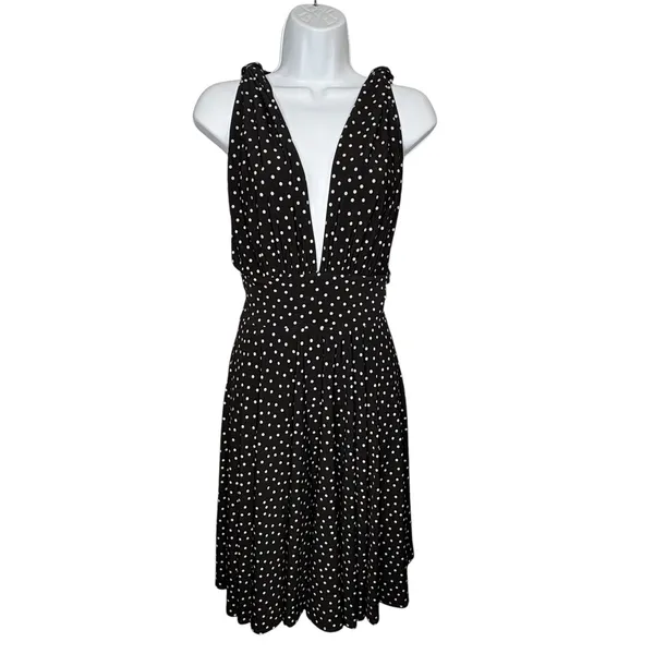 White House Black Market Convertible‎ Dress Women 0 Black Polka Dot Genius Retro - Image 6