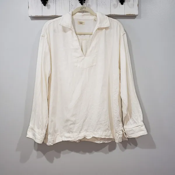 Faherty Sail Away Linen Denim Top Egret White Size S - Image 2