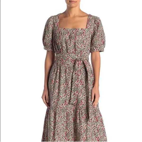 Free People Heartlands Floral Puff Sleeve Tiered Cotton Midi Maxi Dress Size S - Image 10