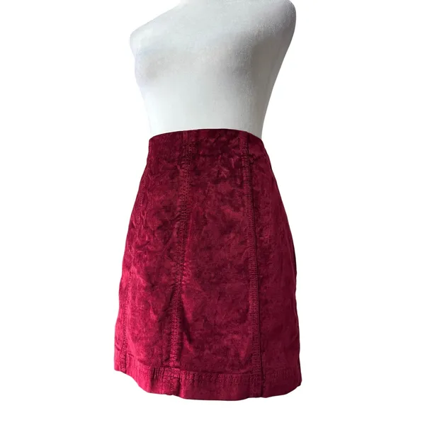 Free People Red Velvet Mini Skirt - Image 2