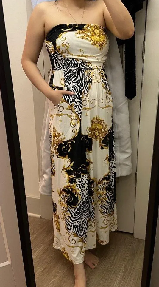 absolutely love it printed strapless maxi dress with pockets - Image 3