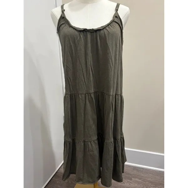 Natural Life Olive Green Tiered Babydoll Mini Dress Rayon Slub XS/S Boho Fairy - Image 2
