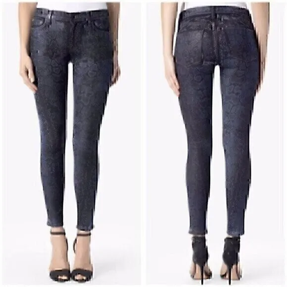 HUDSON JEANS Nicole Super Skinny Jeans Snakeskin Mid Rise Black Dark Wash Denim - Image 2