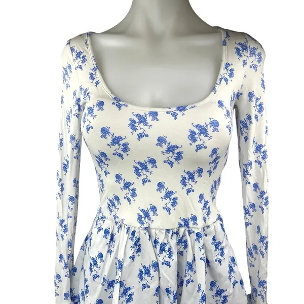 White Black Floral Long Sleeve Square Neck Lace Stretch Romper Shorts Size S - Image 3
