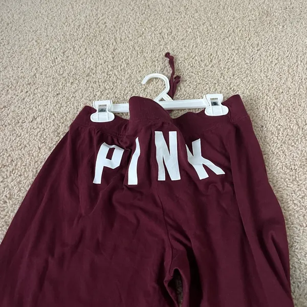 PINK - Victoria's Secret Snooze before dudes Maroon Lounge Pants with White Stripes never worn - Image 4