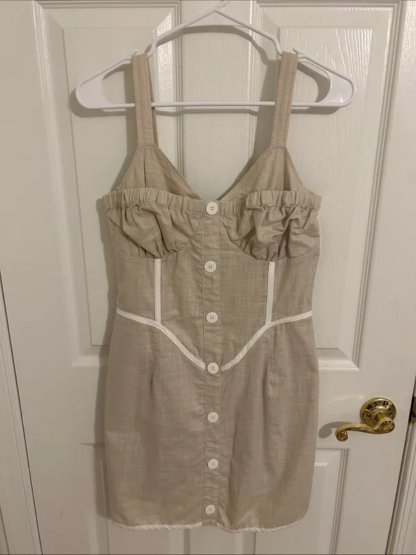 Sabo Skirt Oana Layered Button Front Dress NWT Size Medium, USA 6 Cotton Neutral - Image 5
