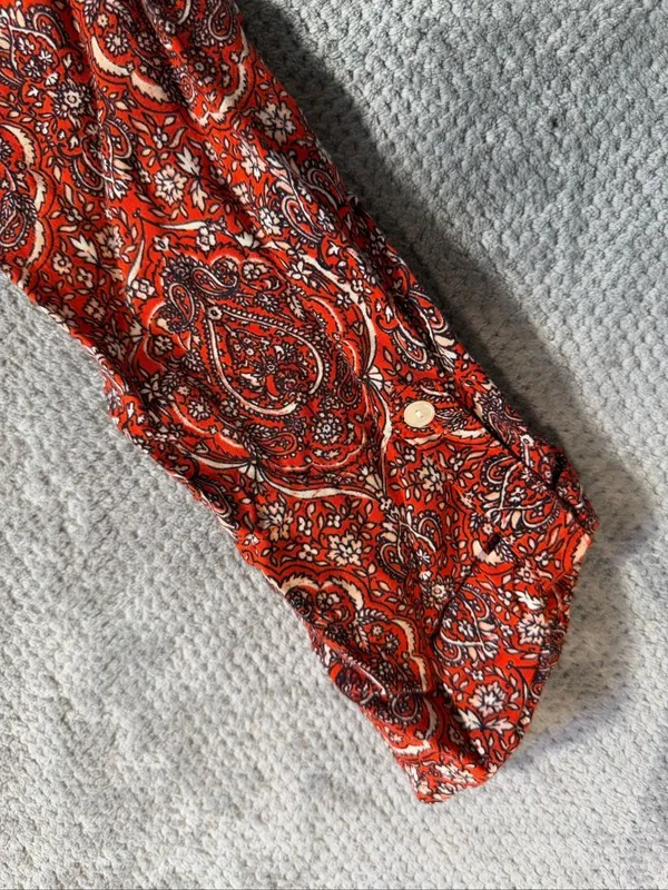 Lucky Brand Size XS Orange Paisley Wrap Dress Boho Western Long Sleeve Tie Waist - Image 7