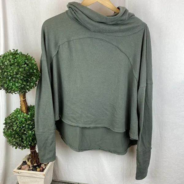 We The Free People Olive Green Long Sleeve Cowl Neck Sweater XS - Image 2