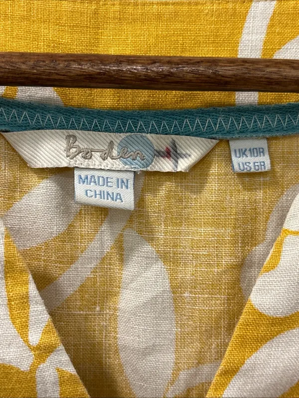 Boden Women’s 100% Linen Shift Dress Size 6R Yellow/White Floral Resortwear - Image 3