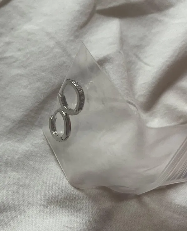 Silver diamond mini hoop earring - Image 2