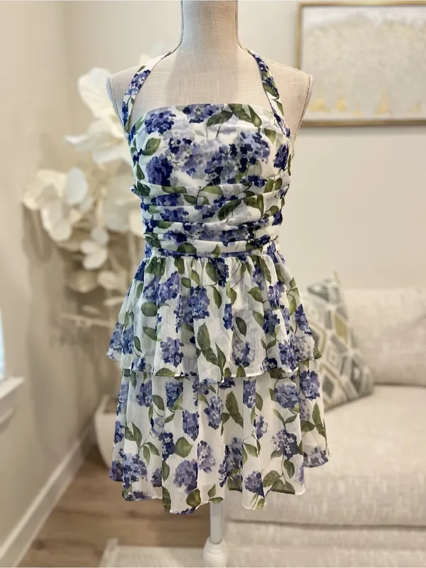 Amanda Uprichard Violina Purple Floral Halter layered Woman’s Dress in Margate L - Image 2