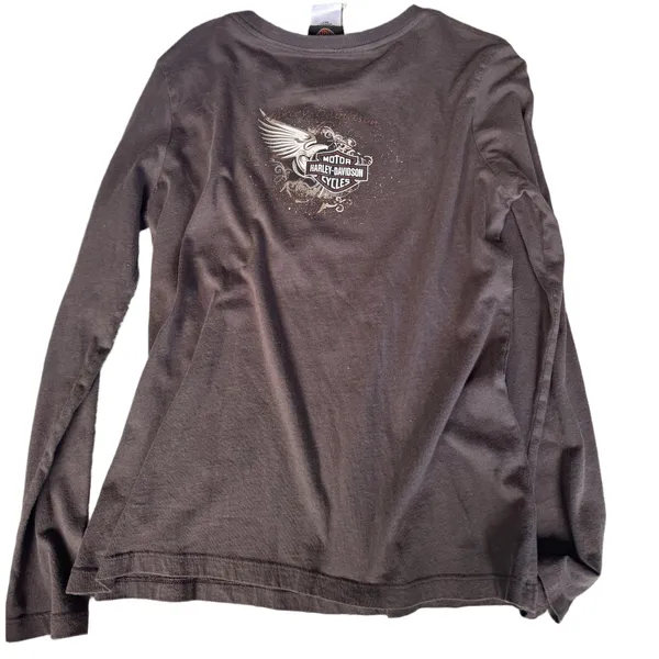 Y2K Harley Davidson Long Sleeve Size M Skull Rhinestone Women's‎ Top Made In USA - Image 2