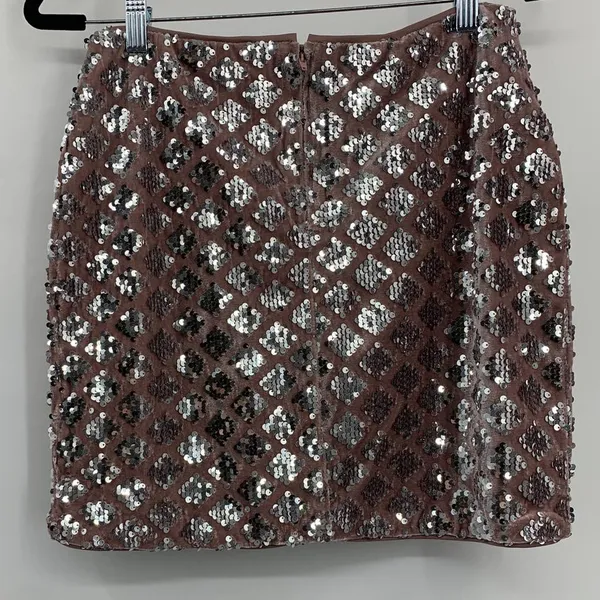 Crystal Doll Womens Pink Champagne Velvet Sequined Mini Skirt Medium NEW - Image 2
