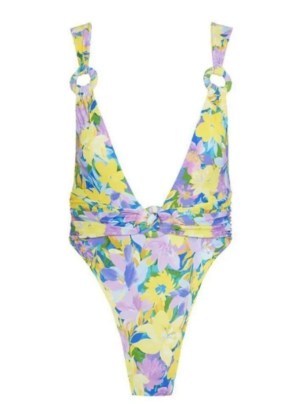 💕FOR LOVE AND LEMONS Daffodil One-Piece Swimsuit Sunny Neon Floral Print S NWT - Image 13