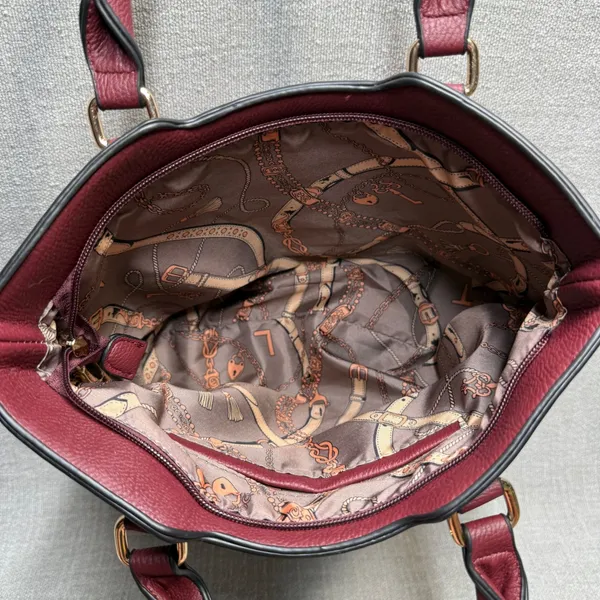 3 Piece Handbag Set‎ Burgundy Maroon Vegan Leather Tote Satchel Crossbody - Image 6