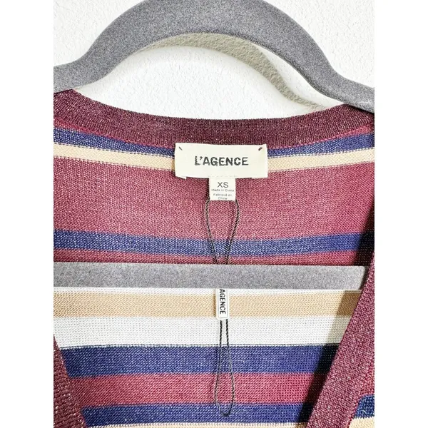 NEW L'AGENCE Multi Striped Lurex Long Duster Cardigan Glitter Brown Cream XS - Image 5