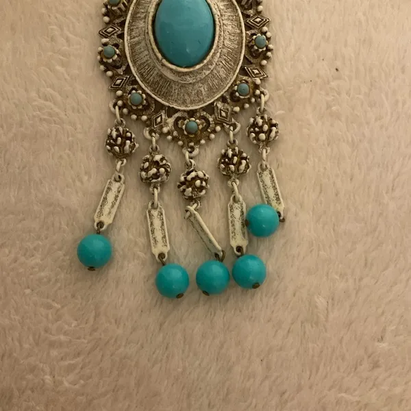 Turquoise and Silver Bohemian Brooch - Image 4