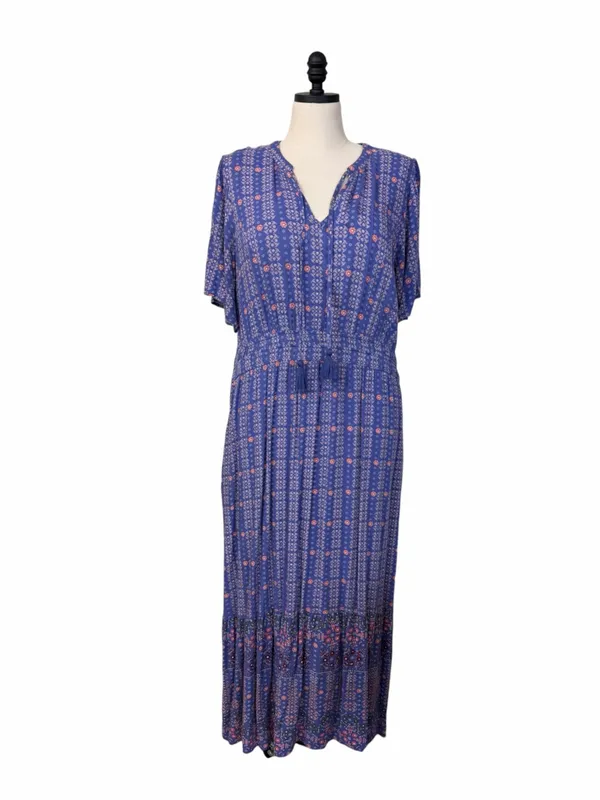 Knox Rose Maxi Dress XXL Blue Floral Tassel Tie Tiered Flutter Sleeve Cottage - Image 2