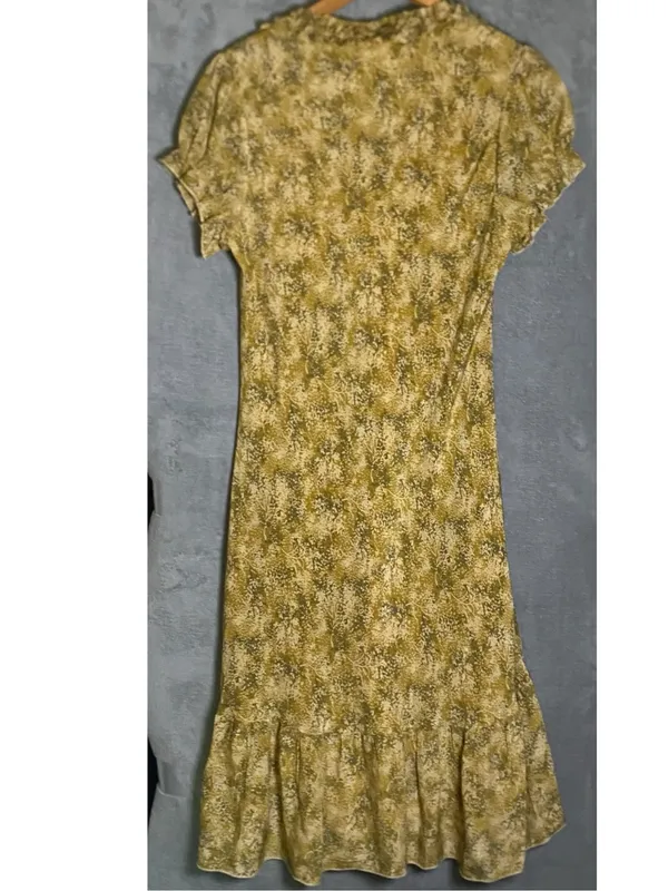 Sundance Floral‎ Ruffle V-Neck Maxi Dress in Mustard 100% silk size 16 - Image 9
