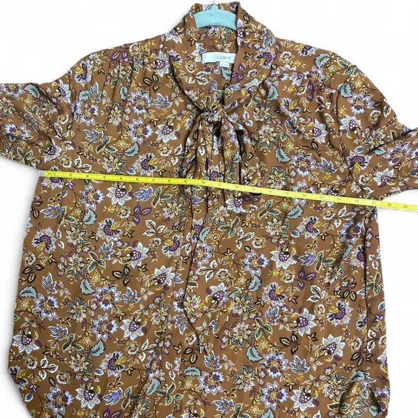LOFT Women’s Floral Tie Neck Blouse Medium Long Sleeve Boho Cottagecore Fall Top - Image 4