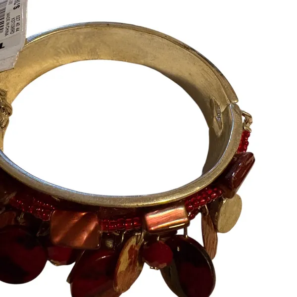 Red & Silver Charm Bangle Bracelet One Size - Image 3