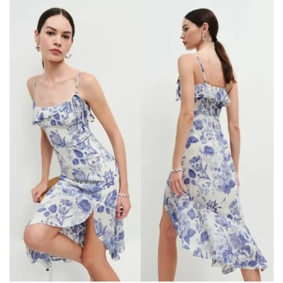 By JL luxe Floral Blue and White Dress spaghetti strap size L new with tags - Image 2