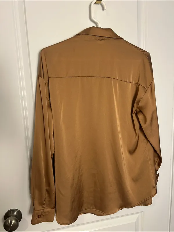 Amazon Satin Button-Up Blouse in Brown - Image 6