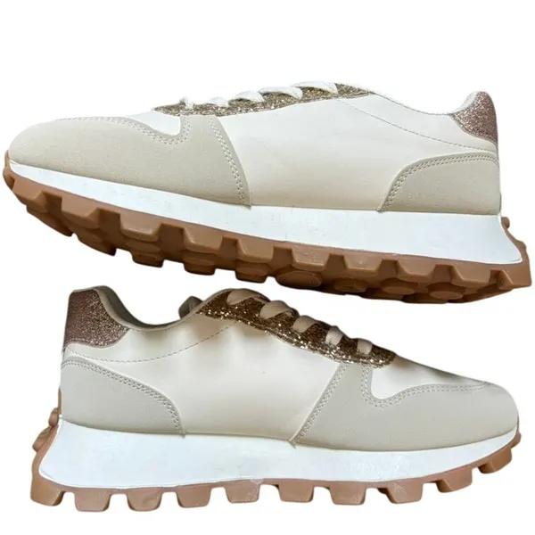 NEW Women's‎ Chunky Lug Sole Platform Sneaker Size 9 Neutral Glitter Glam - Image 4