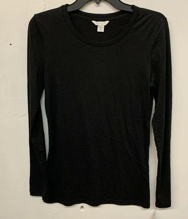 Caslon Womens Black Solid Pima Cotton Long Sleeve Crewneck T-Shirt - Image 2