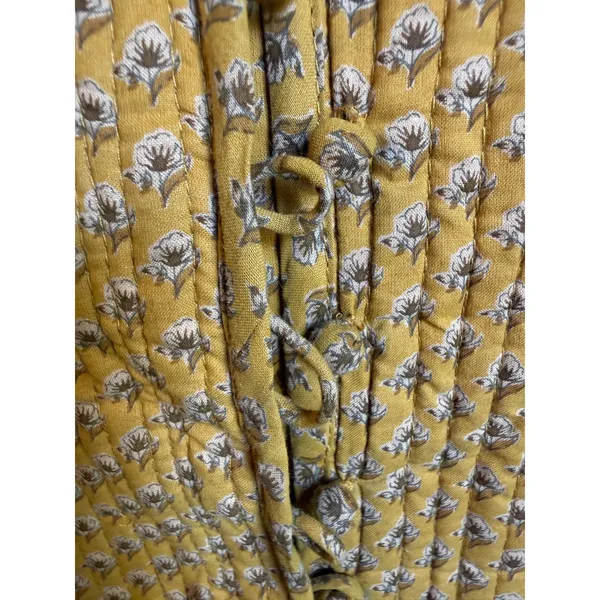 Mustard Yellow Floral Quilted Cotton Jacket S whimsi dainty Festival cottage - Image 6