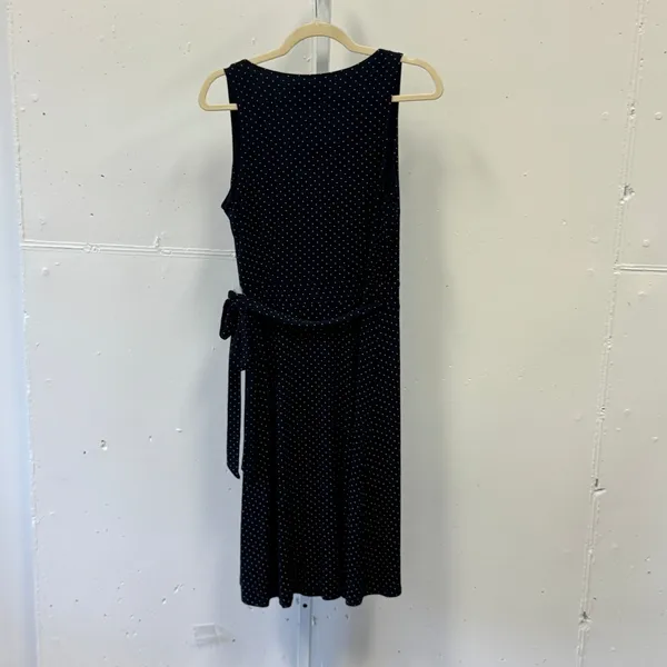 LOFT Polka Dot Sleeveless Wrap Dress Navy Blue White V-Neck Small Soft Stretch - Image 2