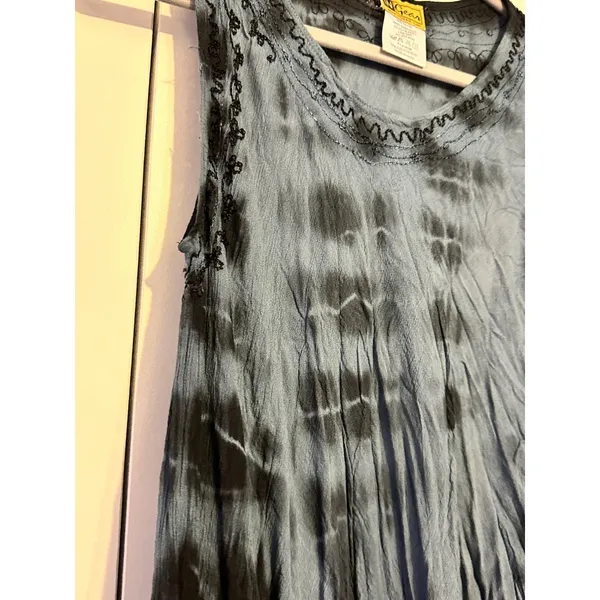 In Gear Dress Tie Dye‎ Boho Blue Black Embroidered OSFM Hippie Festival NWOT - Image 7